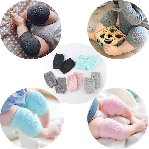 Zelifly 2-Pair Baby Knee Pads for Crawling, Toddlers, Infant, Girl, Elbow Safety Protector, Stretchable Anti-Slip Padded Elastic Soft Cotton Breathable Comfortable and Support Protector Knee (Multi Color)