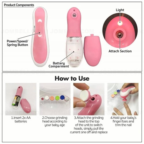 Zelifly Baby Nail Trimmer|Electric & Safe Baby Nail Clippers|6 Grinding Heads For Newborn Toddler Or Adults Toes And Fingernails|Effective Baby Manicure Tools (Multi Color)
