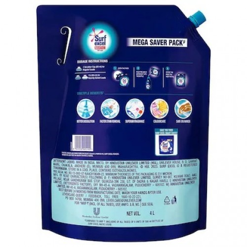 Surf Excel Matic Liquid Detergent Top Load Pouch: 4 L
