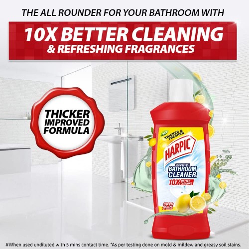 Harpic 1 Litre - Lemon, Bathroom Cleaner Liquid | New Thicker Bathroom Floor Cleaner | Red Harpic Bottle