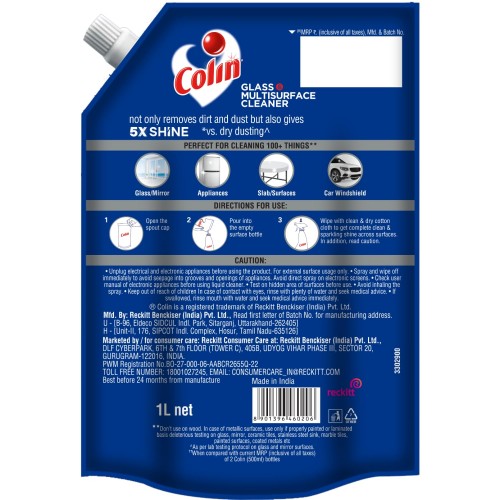 Colin 1 Litre Refill , Glass and Surface Cleaner Liquid |India's #1 Glass Cleaner