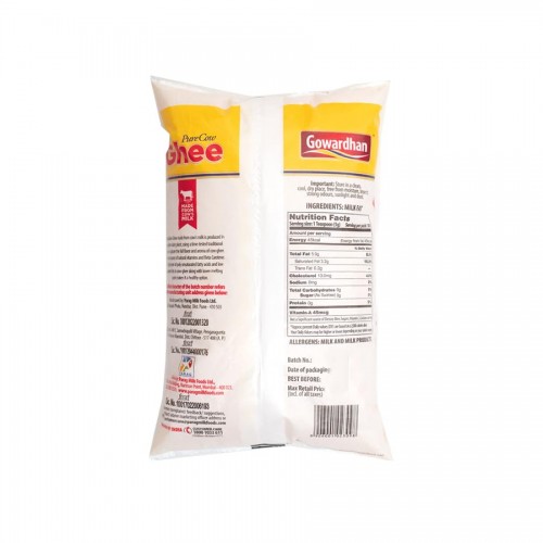 Gowardhan Pure Cow Ghee Pouch (1 L): 905 g