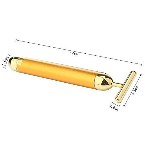  24K Gold Massager Electric Vibration Energy Beauty Bar Facial Massager For Roller Waterproof Face Skin Care T-Shaped Anti Wrinkle For Forehead, Cheek,Neck,Clavicle Arm Leg