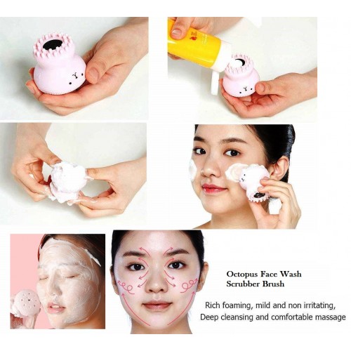 Octopus Design Silicone Facial Cleansing Brush Face Exfoliator Massager Beauty Tool -Multicolour