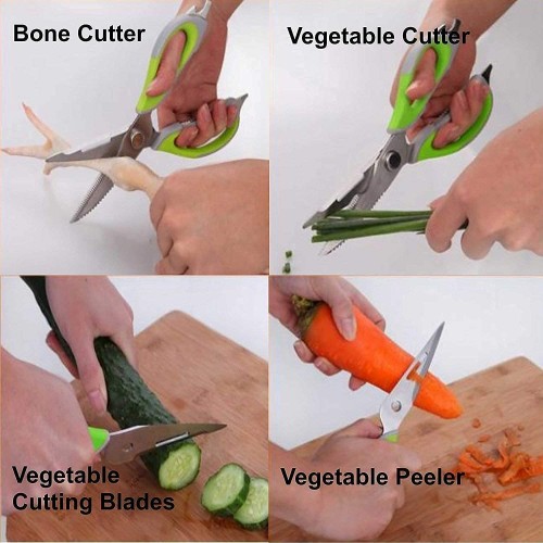 Kitchen Scissors Stainless Steel Shears Heavy Duty 10 in 1 Household Scissors with Magnetic Holder for Chicken, Fish, Seafood, Cutter, Peeler, Opener, Slicer (Set of 1), Multicolor