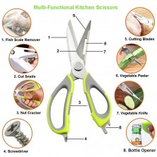 Kitchen Scissors Stainless Steel Shears Heavy Duty 10 in 1 Household Scissors with Magnetic Holder for Chicken, Fish, Seafood, Cutter, Peeler, Opener, Slicer (Set of 1), Multicolor